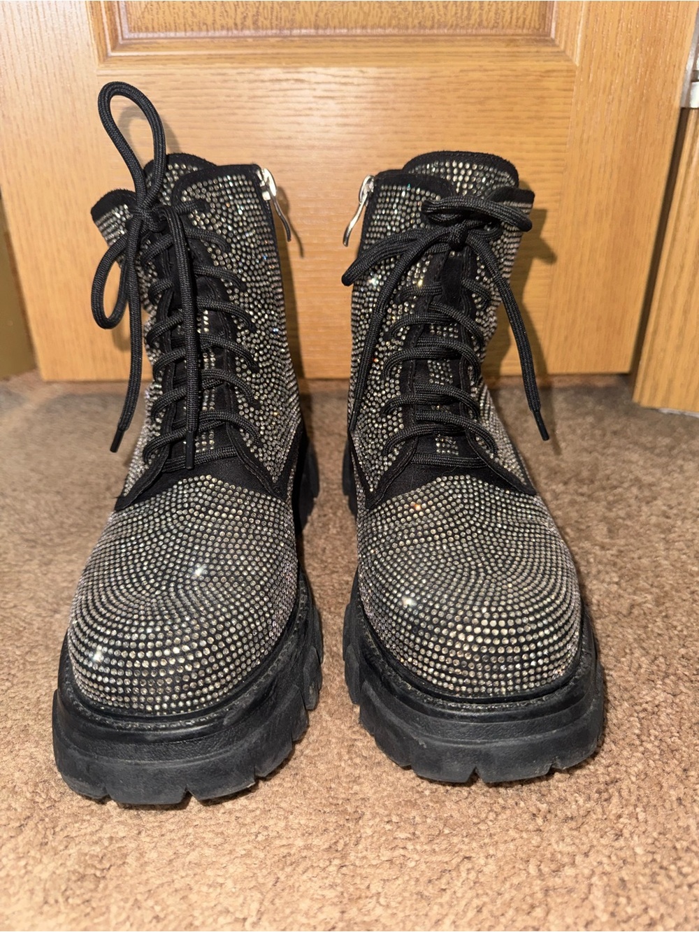Windsor Black Crystal Embellished Lace-Up Ankle Boots